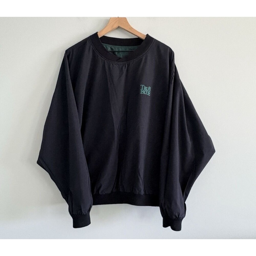 True Blue Golf Pullover Windbreaker Mens Large Reversible Green Black Shirt